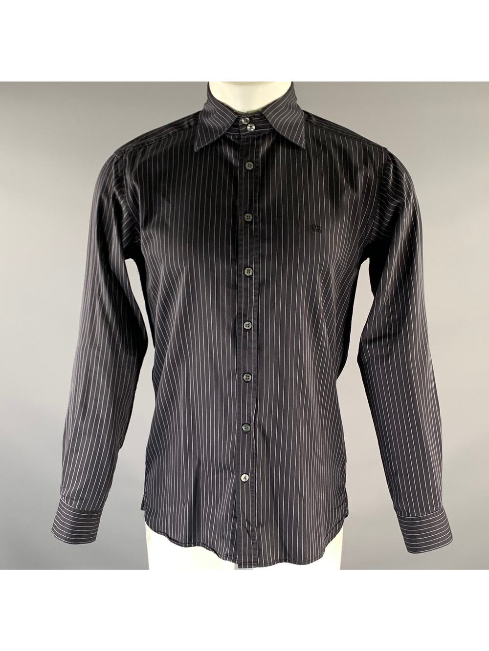 BURBERRY LONDON Size S Black White Pinstripe Cotton Button Up Long Sleeve Shirt
